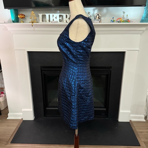 Betsey Johnson Metallic Blue Fit & Flare Dress (Size 4) - Picture 4 of 10